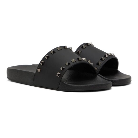 VALENTINO GARAVANI Black Rockstud Slides Size: 45 / 12 US NIB - Picture 1 of 5